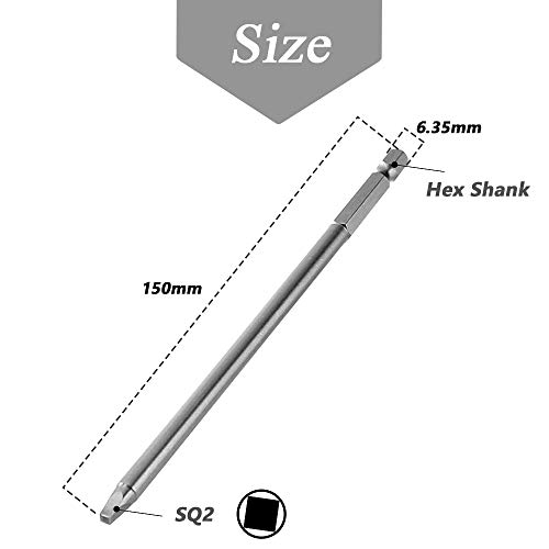 Mesee 10Pcs SQ2 Long Square Head Screwdriver Bit Set, 1/4 Inch Hex Shank Magnetic Square Screwdriver Bits Repairing Tool Accessory Kit for Woodworking Mechanic Household Appliances, 150mm Length - Thumbnail 5