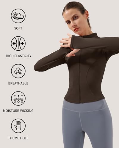 Image of Locachy Women's Lightweight Stretchy Workout Full Zip Running Track Jacket with Thumb Holes