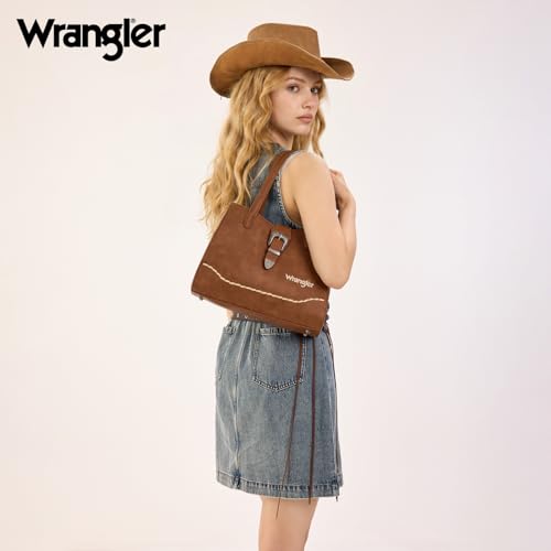 Wrangler Purse for Women Meduim Tote Bag Shoulder Purses and Handbags | 3 Compartments Western Top Handle Faux Leather Vintage Cowgirl Purse Women Pocketbooks Satchel Ladies Gifts Bags - Image 4