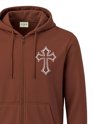 Image of ADRO Men's Regular Fit Zip-Up Hoodie for man | 320 GSM Cotton Poly Fleece Zipper Sweatshirt with Soft Fabric & Printed Hoodies
