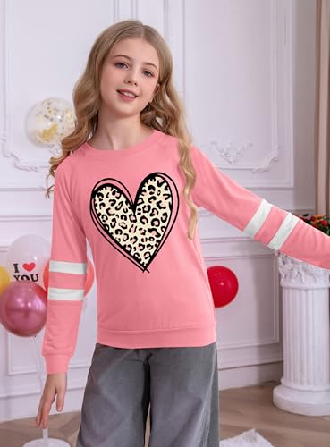 Image of Ithalt Kids Valentine Shirt Girls Valentines Shirts Cute Heart Graphic Long Sleeve Tee Tops 4-14y