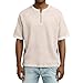 Mens Waffle Short Sleeve Shirt Quarter Zip Tees Solid Color Fashion Business Vacation Basic Work Tops Beige