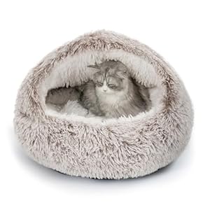 CATISM Plush Hooded Cat Bed, Calming Nest, Self-Warming Cave, Cozy Pod for Indoor Cats or Small Dogs, Removable Washable Cove With Non-Slip Bottom