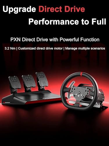 Image of PXN V10 Pro Direct Drive Racing Wheel with 3 Pedals | 270-900 Rotation | Magnetic Hall Sensors | Compatible with PC, PS4, Xbox Series X /S
