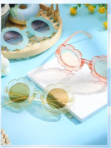 Image of Geyoga Kids Flower Sunglasses Colored Round Flower Glasses Cute Girls Baby Toddler Groovy Sunglasses for Outdoor Party Beach