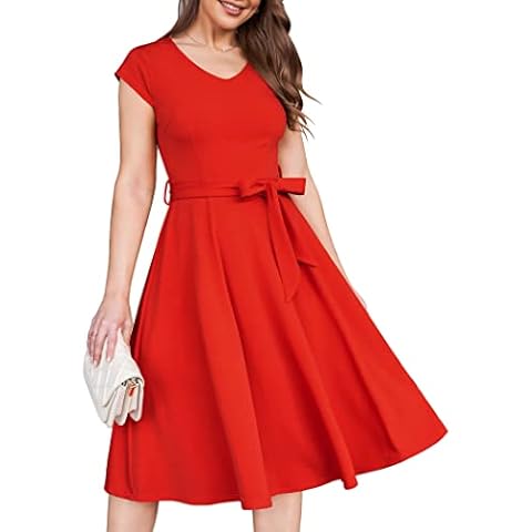 ELESOL Vestido de cóctel rojo con volantes Cover