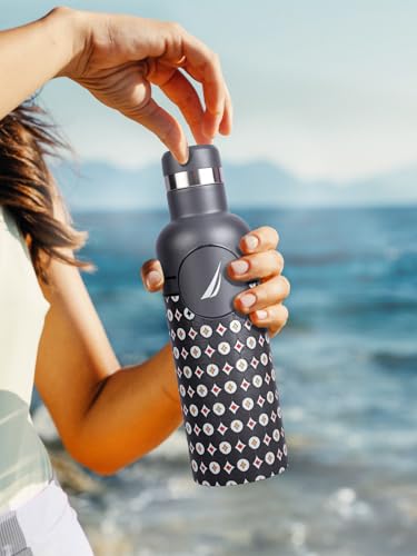Image of NAUTICA Premium Leak-Proof Insulated Water Bottle - 1pc (Yacht)| 500ml | Stainless Steel Flask with 24 Hours Temperature Retention | Ideal for Travel, Gym, Office Use Oreo Printed-Grey /Beige
