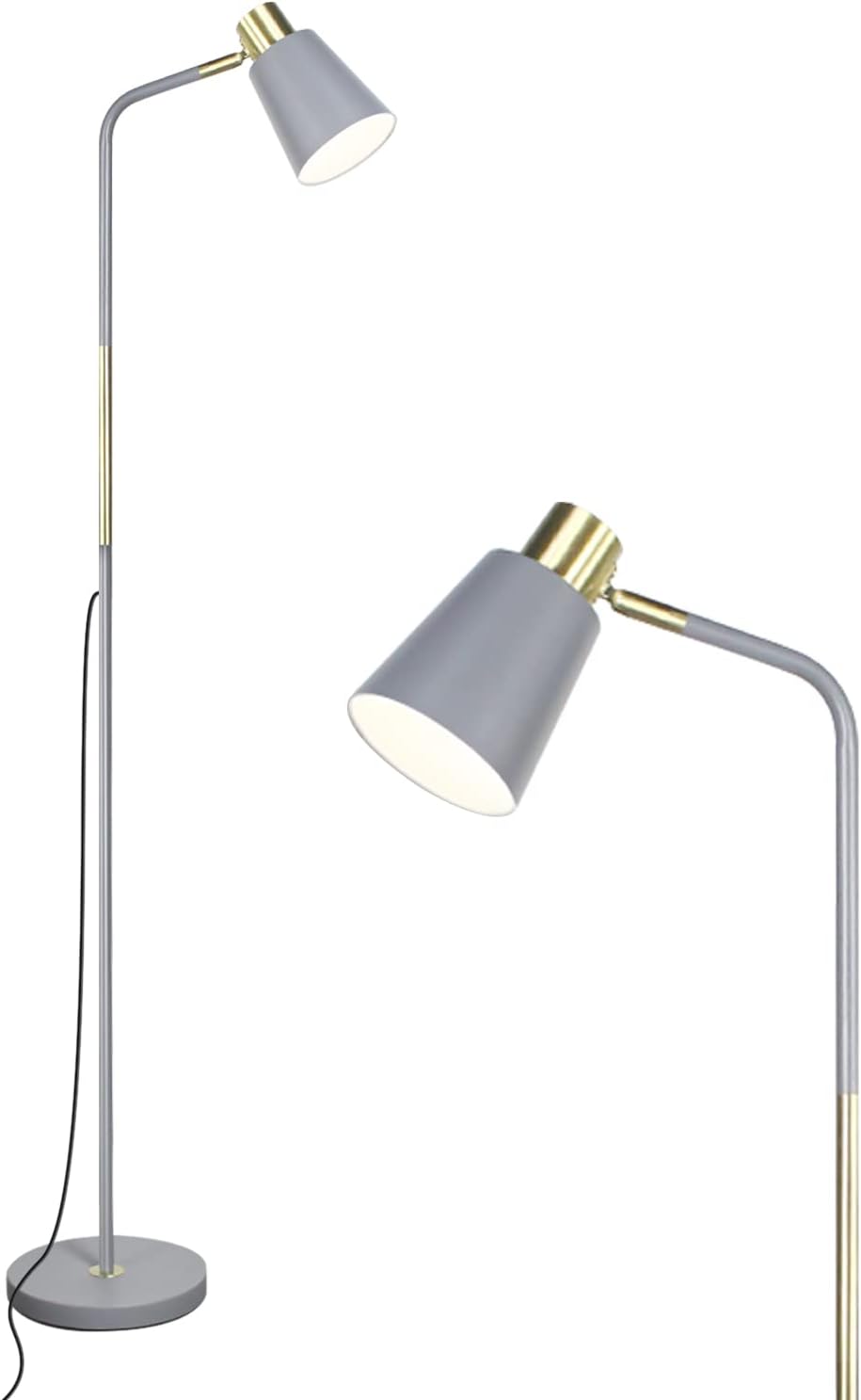 Floor Lamp, Industrial Floor Lamps for Living Rooms Rustic Farmhouse Reading Standing Floor Lamp Adjustable Metal Heads Indoor Task Lighting for Living Room Bedroom Office Home Décor (Grey)