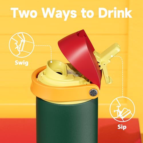 Image of 24 oz Insulated Water Bottle with Straw: Meoky Stainless Steel Metal Water Bottle with 2-in-1 Lid - Leak Proof, Cold for 24 Hours, Protective Silicone Base, BPA-Free for Sports Travel Car, Evergreen