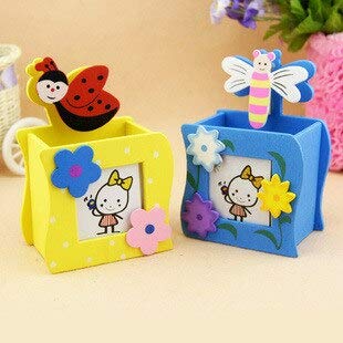 Image of GOLD LEAF Wooden Pen Stand with Photo Frame DIY Craft Kit for Kids, Multicolor Birthday Return Gifts, Desk Organizer, Paintable Wooden Pencil Holder, Pack of 6
