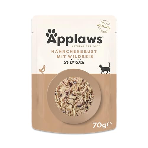 Applaws Premium Natural Katzenfutter Nass, Huhn mit Wildreis in Brühe 70g Portionsbeutel (12x70g )