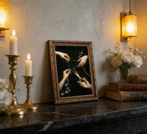 Vintage Gold Framed Thread of Life Wall Art, Victorian Moody Gothic Canvas Print, Dark Academia Wall Decor, Mystical Greek Mythology Painting Picture, Witchy Poster Artwork for Living Room Bedroom - 1