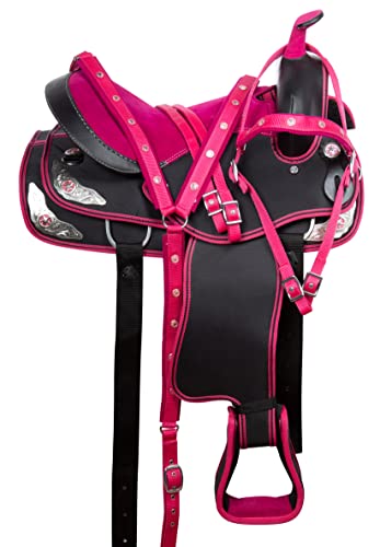 Acerugs Western Horse Saddle Set Pad Headstall Reins Breast Collar Tack Light Weight Synthetic Cordura (Pink, 16") #TOP2