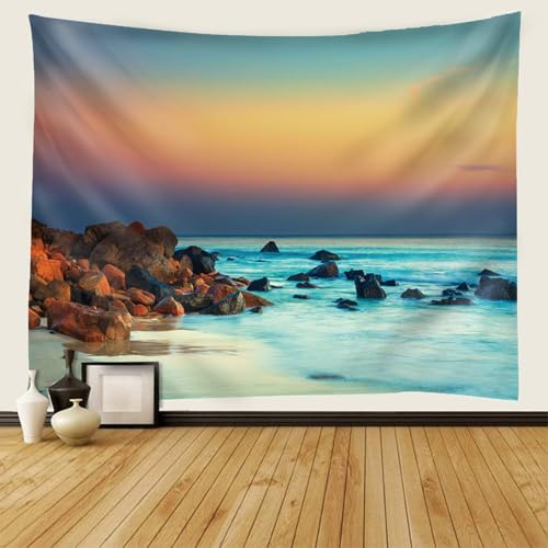 Tapiz de pared para dormitorio infantil de tela con paisaje de mar de 130 x 150 2