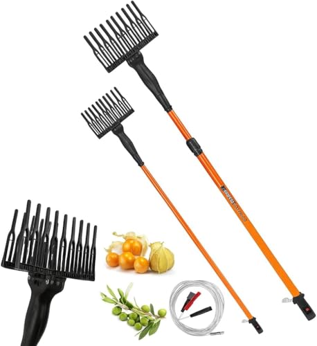 Abbacchiatore per Olive a Batteria, Scuotitore Elettrico Telescopico con Batteria 12V 400W, Scuotiolive Professionale con Rastrello Antibloccaggio e Manico Ergonomico, Cavo con Morsetto Incluso