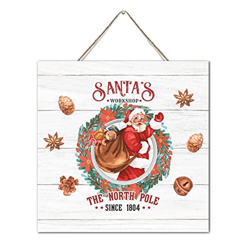 Panneau Santa's Workshop en bois rustique antique du Pôle Nord de 30,5 x 30,5 cm pour la maison - 3