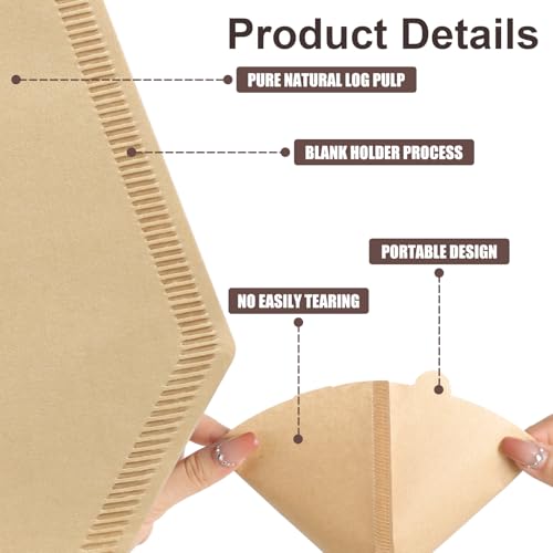 Image of Coffee Filters #2, 600Pcs Unbleached 2 Cone Filters Paper | Natural Wood Pulp, Disposable, Tear Resistant Coffee Filter for Pour Over and Drip Coffee Maker