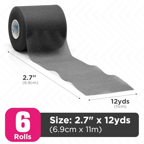 Image of OK TAPE Pre Wrap Tape (6-Rolls, 12 Yds) - Athletic Foam Underwrap for Sports, Protect for Ankles Wrists Hands and Knees, 2.75 Inches - Black