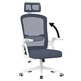 naspaluro Sedia da Ufficio, Scrivania Ergonomica con Poggiatesta Regolabile, Con Braccioli Pieghevoli, Seduta e Schienale in Rete Respirante, Girevole con Ruote, Funzione Oscillante, Blu scuro