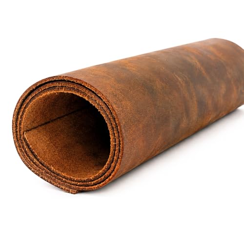 12"x24" Thick Genuine Vegetable Tanned Leather Sheets for Crafts - Full Grain Crazy Horse Leather Cowhide - 2 Practice Pieces, Cord & Bracelet Included- Dark Brown