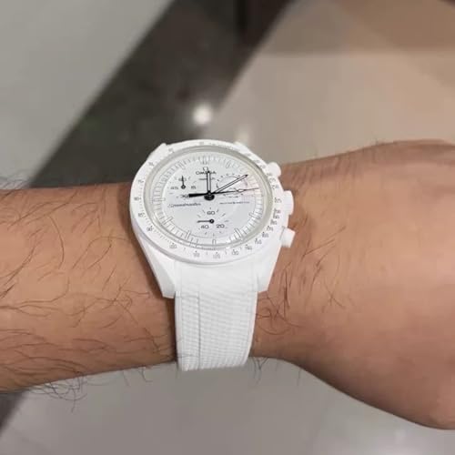 Image of Silicone Rubber Bands for Omega X Swatch Moonswatch Watch Strap 20mm Curved End Weave Style Premium Silicone Rubber Replacement Strap Women Men,for Omega Swatch Moonswatch Speedmaster