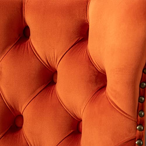 Butacos Giratorios Ajustables de Terciopelo Merax, Altura del Asiento Ajustable de 25 a 33 Pulgadas, Base de 17,7 Pulgadas, Modernos con Respaldo y Acabado Tufted para Pub en Casa e Isla de Cocina, Juego de 2, Color Naranja miniatura 4
