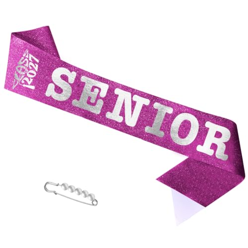 Class of 2027 Senior Sash, Purple Soft Sparkle Fabric with Silver Foil