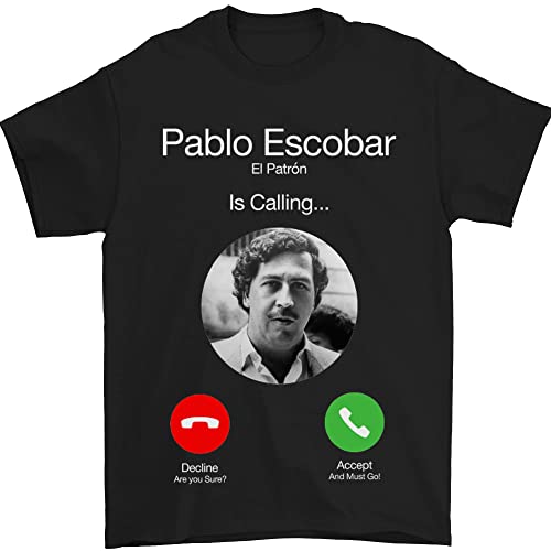 T-shirt da uomo Pablo Escobar El Patron is Calling, 100% cotone, Nero , XL