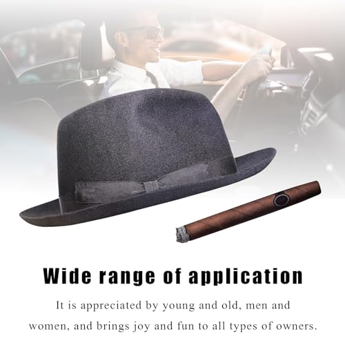 Image of DXNQ Fedora and Cigar Window Decal, Funny Driving Fake with Hat and Cigar Car Stickers, Waterproof Driving Crooner Decals for Vehicle Window Windshield, Car Decor Accessories (Style B)