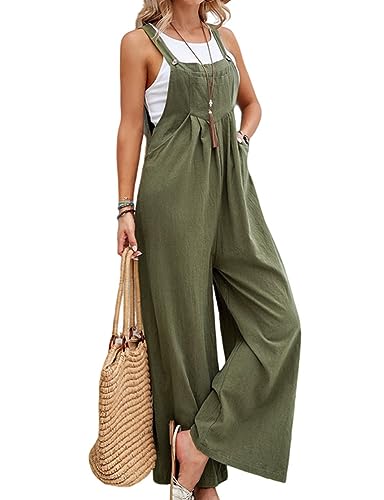 idealsanxun wide leg overalls for womens casual cotton linen baggy loose maternity summer beach jumpsuits romper