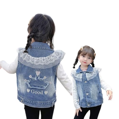 Denim Vest for Little Girls Button-Down Sleeveless Lapel Outerwear Vests