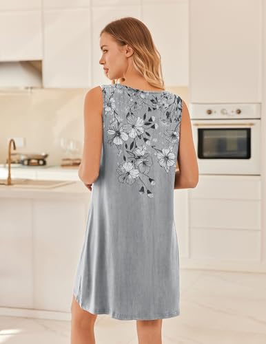 Image of Ekouaer Nightgowns for Women Sleeveless Sleep Shirt Tank Night Gown V Neck Chemise Pleated Night Shirt Soft Sleep Dress