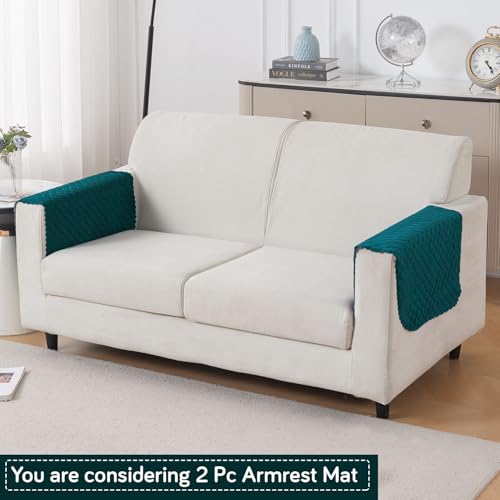 Image of HOKIPO Quilted Sofa Armrest Cover - 1 Pair | 'Quilt Classic' Teal (IN-925-TEAL*2)