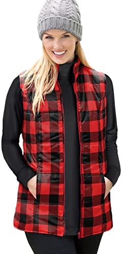 Woman Within Women's Plus Size Quilted Vest - 22/24, Classic Red Buffalo Plaid