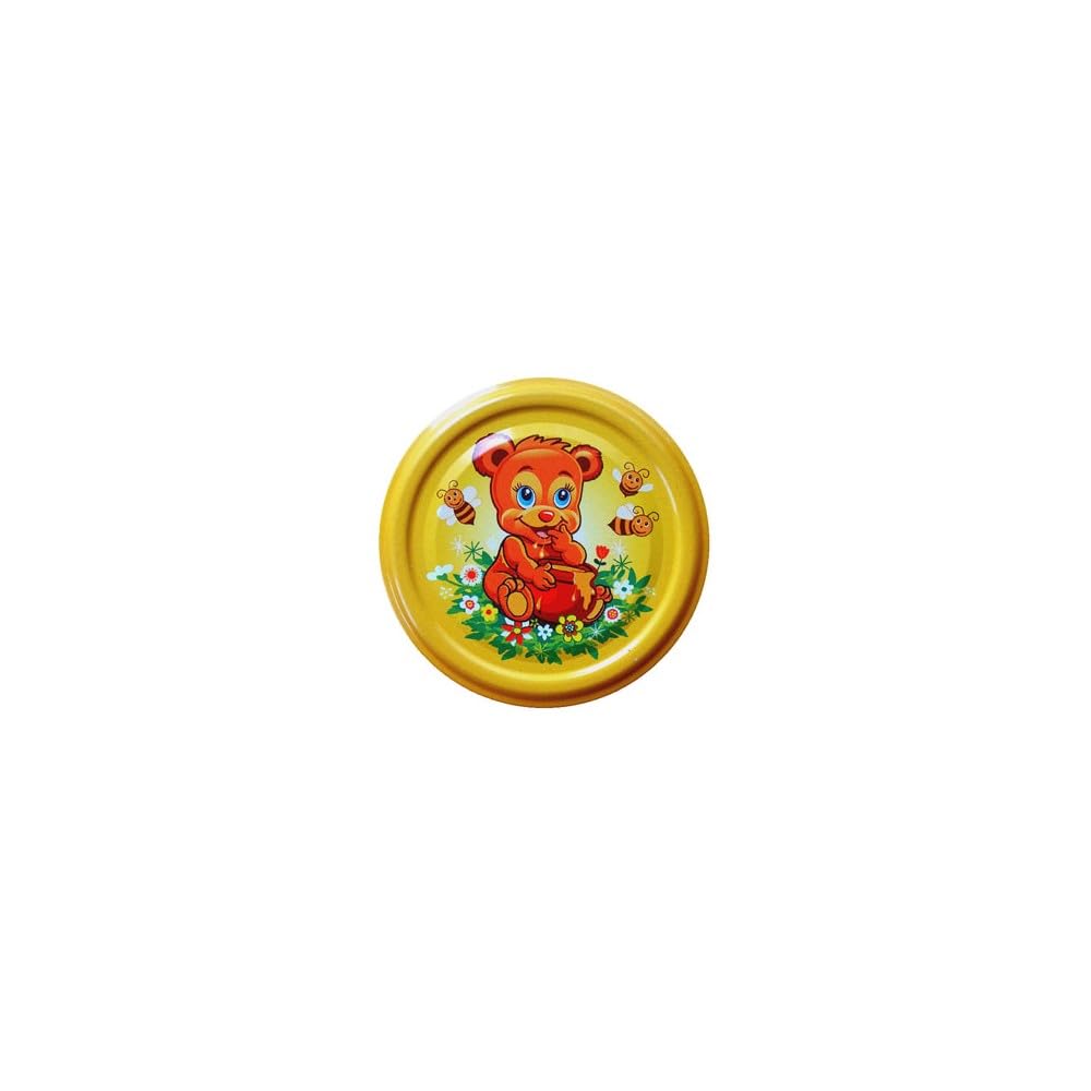 10 X JAM JAR CAP LIDS TWIST OFF - 66mm. IDEAL FOR ANY TYPE OF PRESERVES,HONEY,JAM,MARMALADE,CHYTNEYS,THE LIDS ARE ACID PROOF. (Bear Cartoon)