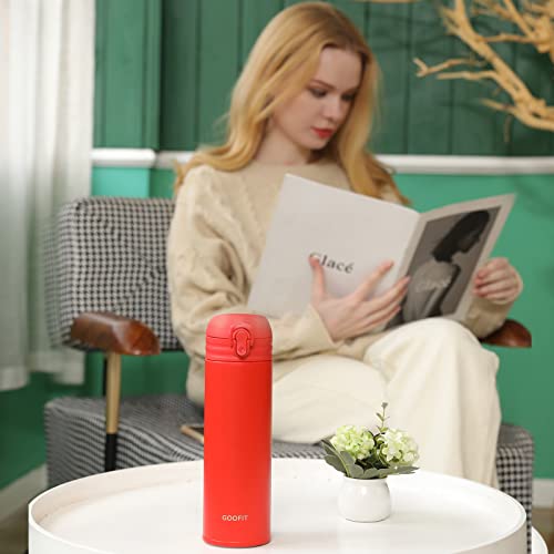 Goofit Water Bottle Double Wall Vacuum Insulated Thermos Beverage Coffee Bottle Stainless Steel Travel Mug Thermos Flask Bpa Free Keeps Cold 24H Hot 24H 16 Oz Red #TOP3