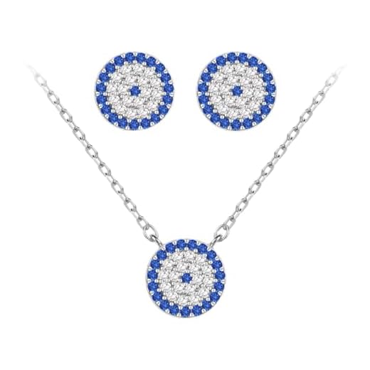 Evensee Nazar Boncuk Evil Eye Set Ohrstecker Ohrringe und Halskette 925 Sterling Silber Blau Auge Türkisches Amulett Schmuck Geschenk für Frauen