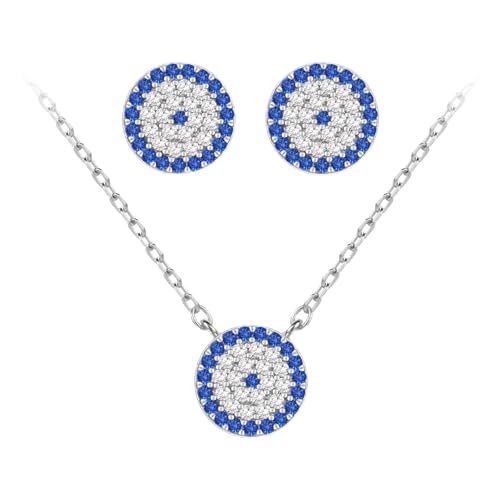 Evensee Nazar Boncuk Mal Ojo Set Pendientes y Collar 925 Plata Ojo Azul,Evil Eye Amuleto Turco Joya Regalo Mujer