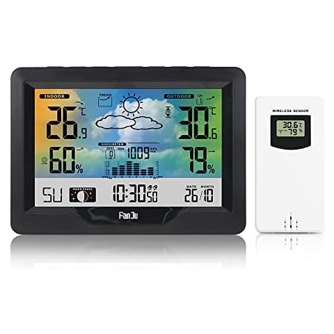 FanJu FJ3383F Wetterstation Funk mit Außensensor, Funkwetterstation mit Wettervorhersage, Digital Farbdisplay Innen und Außen Thermometer Hygrometer Cover