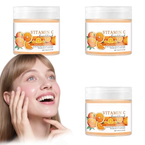 Natural Orange Facial Scrub - Limpieza profunda y exfoliante - Tónico facial blanqueador con vitamina C y extractos de cítricos - Suave para todos los tipos de piel (3 unidades)