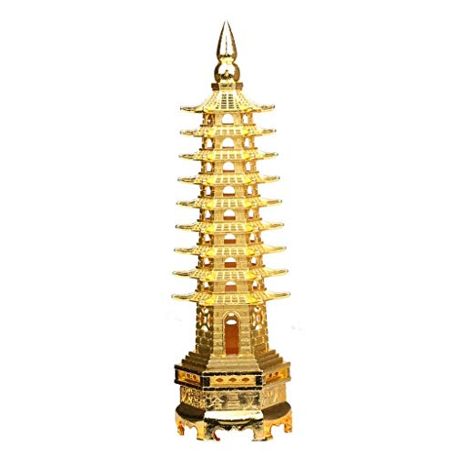 COLiJOL Feng Shui Ornaments Alloy Education Tower Nine Levels Wen Chang Pagoda Statue Table/Desk Decor and Gift Items Golden Colour Decor