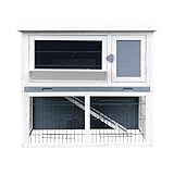 Hanover Outdoor 2-Story Ergonomic Rabbit Hutch with Ramp, Wire Mesh Run, Cage, Waterproof Roof, and Removable Tray, Durable and Ventilated Fir Wood Rabbit Cage for Small Pets and Bunnies