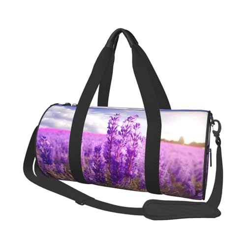 Sac de sport à fleurs de lavande en toile noire pour week-end
