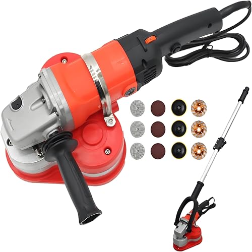 Amoladora Angular de Concreto,Pulidora de Pisos de 3 Cabezales,Pulidora Manual de Pisos y Paredes de 3800W con 4 Discos de Lijado Diferentes,Bloqueo de Seguridad,Para Lijar y Pulir Withextensionrod