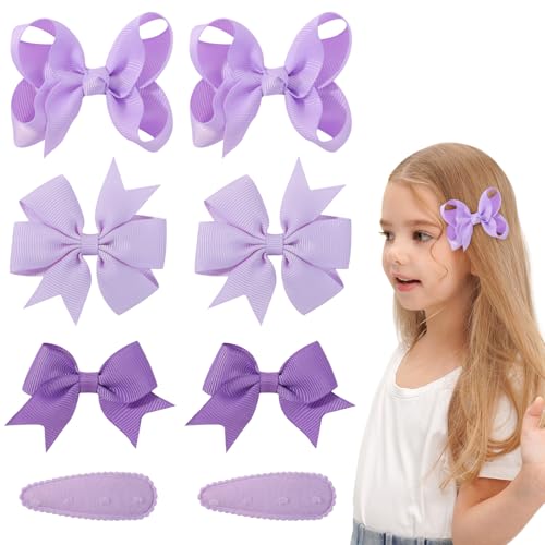 choicbaby 8pcs Baby Girl Hair Bow Clips Set Purple Toddler Hair Clips Boutique Grosgrain Ribbon Bow Hair Barrettes Accessories for Infant Toddler Kids