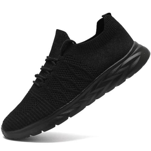 XKOWUO Men's Running Shoes Slip On Gym Tennis Sneakers Lightweight Non Slip Walking Shoes Breathable Comfortable Casual Fashion Mesh Footwear All_Black Size US 10
