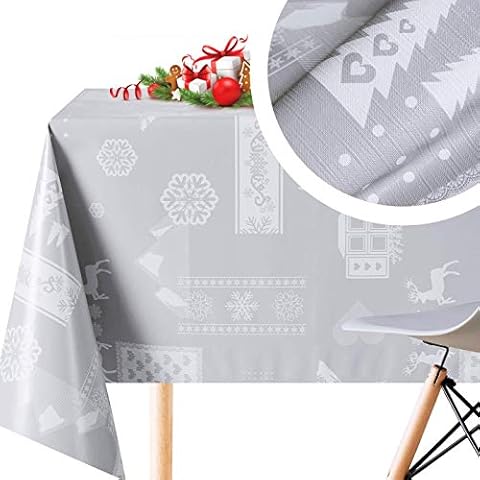 KP HOME PVC Table Cloth Wipe Clean Tablecloth Scandi Stag Christmas Wipeable Vinyl Table Cloth Reindeers Xmas 250 x 140 Rectangle Oilcloth Tablecloth 8 Seat 250x140 Waterproof Plastic Table Cover Cover