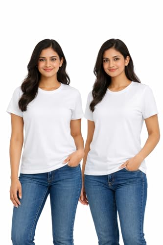 Image of Hangout Hub HH95 Tshirt for Womens | Regular Fit | Super Combed Cotton Women T-Shirt | Solid Plain Tees | Round Neck T Shirt | Half | Pack of 2 | 3 | 4 | 5 | 6