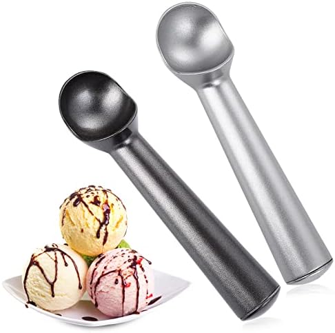 Ice Cream Scoop, 2PCS 18 cm Aluminum Nonstick Anti-Freeze Ice Cream Scooper, Easy Clean Professional Baller Ice Cream Spoon for Fruit,Hard Ice Cream(Black,Silver) 2 Ounce Portion