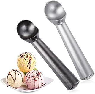 Ice Cream Scoop, 2PCS 18 cm Aluminum Nonstick Anti-Freeze Ice Cream Scooper, Easy Clean Professional Baller Ice Cream Spoon for Fruit,Hard Ice Cream(Black,Silver) 2 Ounce Portion